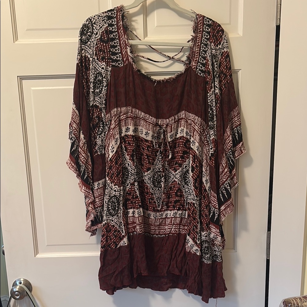 Bohemian Print Women's Top - Maroon